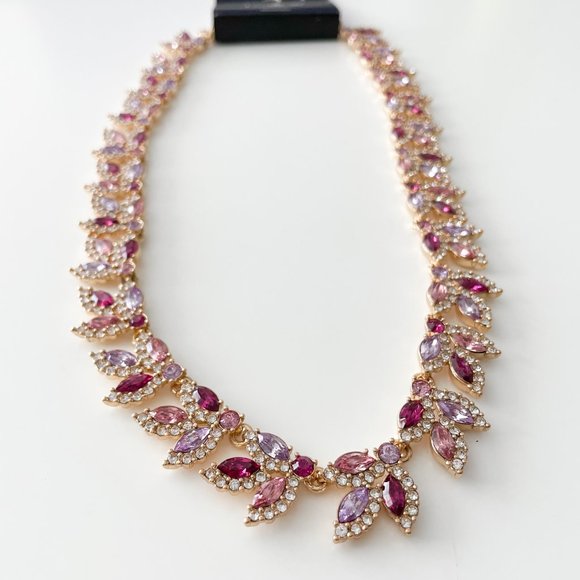J. Crew Factory Crystal Leaves Statement Necklace (Multi Pink) - Picture 2 of 3